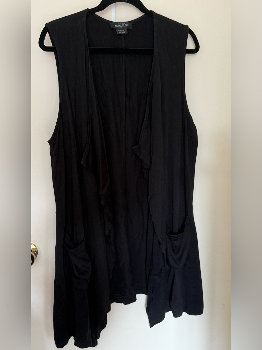 Michel Studio Black Sleeveless Draped Open-Front Vest